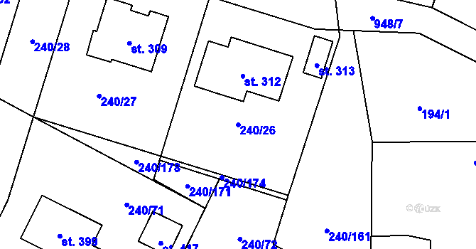 Parcela st. 240/26 v KÚ Žehušice, Katastrální mapa