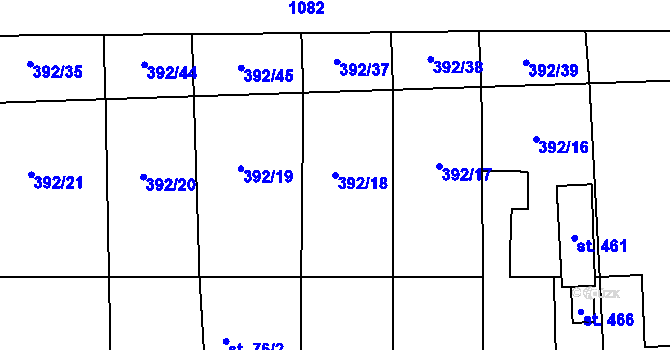 Parcela st. 392/18 v KÚ Žehušice, Katastrální mapa