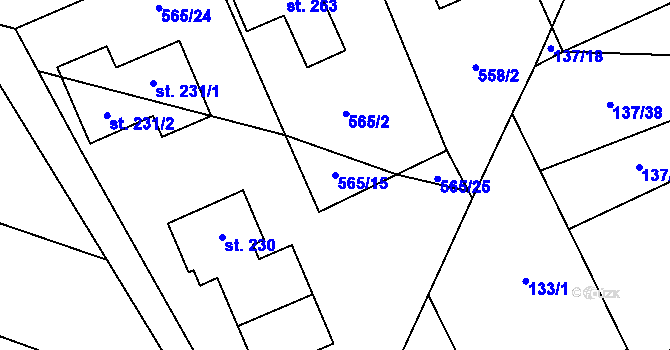 Parcela st. 565/15 v KÚ Žehušice, Katastrální mapa