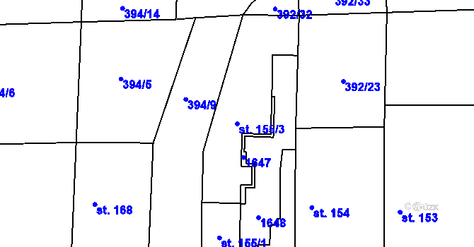 Parcela st. 155/3 v KÚ Žehušice, Katastrální mapa