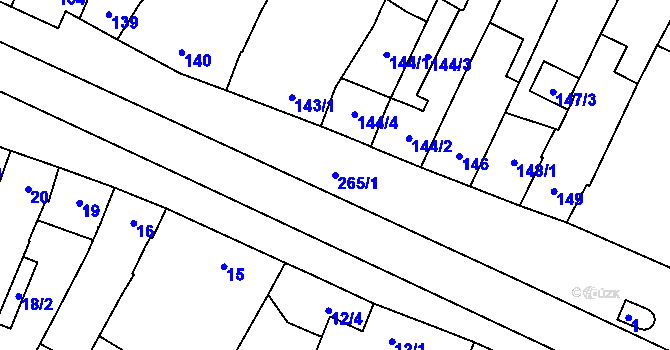 Parcela st. 265/1 v KÚ Želatovice, Katastrální mapa