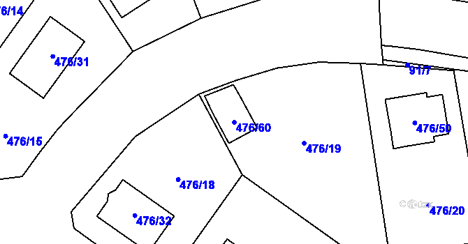 Parcela st. 476/60 v KÚ Želatovice, Katastrální mapa