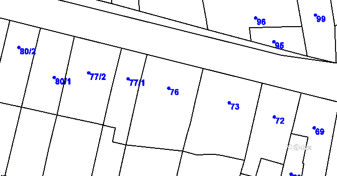 Parcela st. 76 v KÚ Želatovice, Katastrální mapa