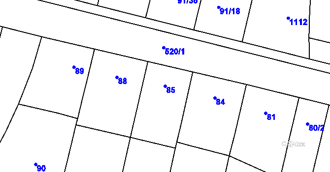 Parcela st. 85 v KÚ Želatovice, Katastrální mapa