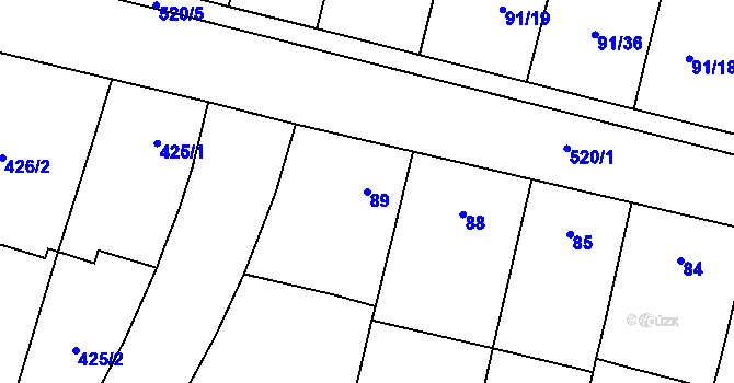 Parcela st. 89 v KÚ Želatovice, Katastrální mapa