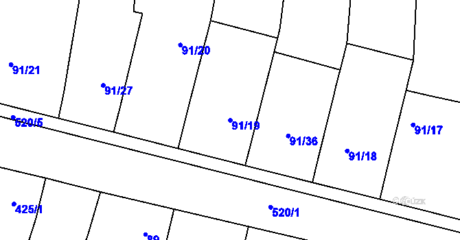 Parcela st. 91/19 v KÚ Želatovice, Katastrální mapa