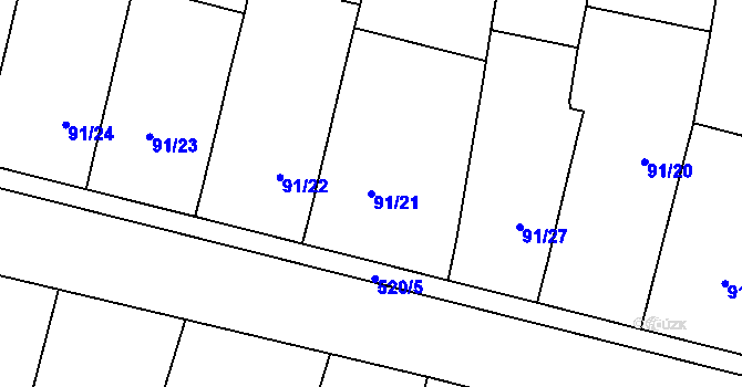 Parcela st. 91/21 v KÚ Želatovice, Katastrální mapa