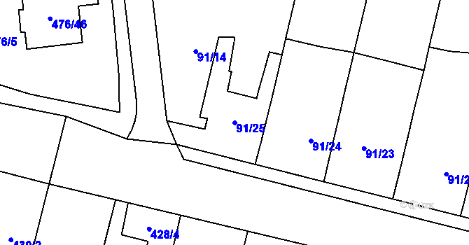 Parcela st. 91/25 v KÚ Želatovice, Katastrální mapa
