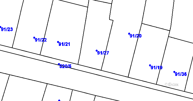 Parcela st. 91/27 v KÚ Želatovice, Katastrální mapa