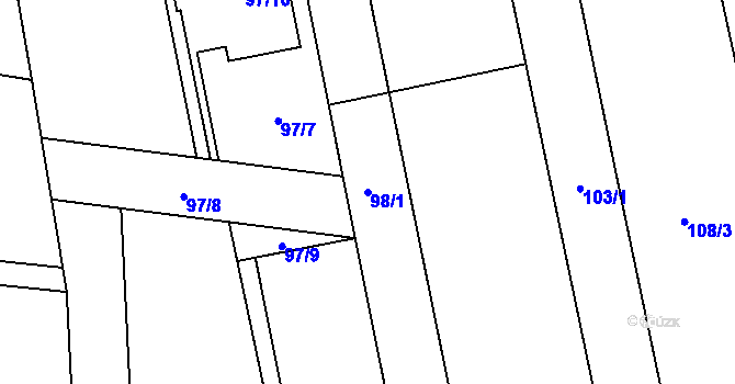 Parcela st. 98/1 v KÚ Želatovice, Katastrální mapa