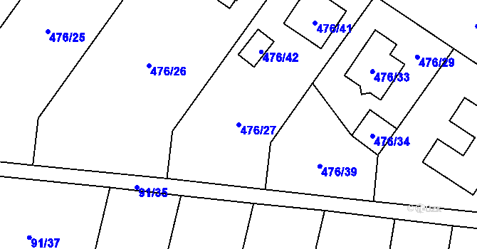 Parcela st. 476/27 v KÚ Želatovice, Katastrální mapa