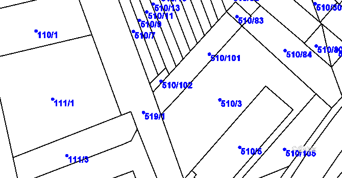 Parcela st. 510/8 v KÚ Želatovice, Katastrální mapa