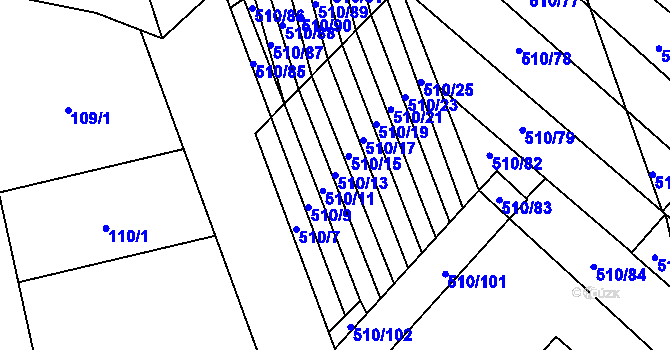 Parcela st. 510/13 v KÚ Želatovice, Katastrální mapa