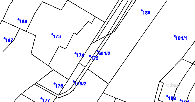 Parcela st. 601/2 v KÚ Želatovice, Katastrální mapa