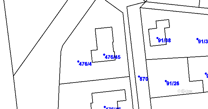 Parcela st. 476/45 v KÚ Želatovice, Katastrální mapa