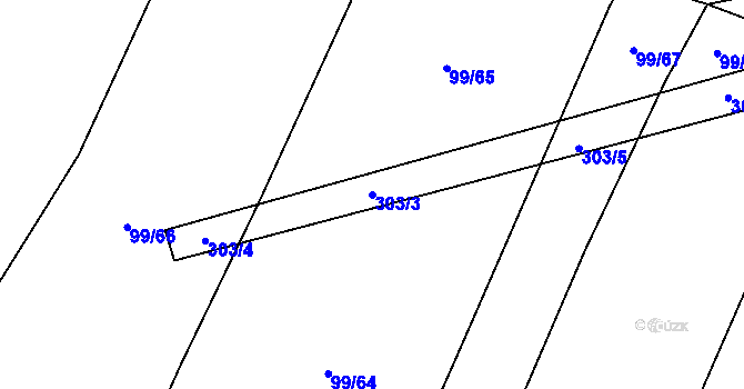 Parcela st. 303/3 v KÚ Bezděčín, Katastrální mapa