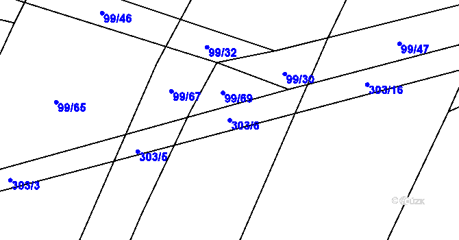 Parcela st. 303/6 v KÚ Bezděčín, Katastrální mapa