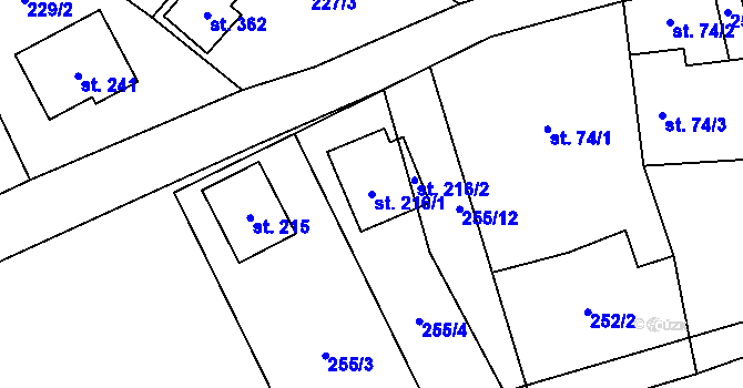 Parcela st. 216/1 v KÚ Želeč u Tábora, Katastrální mapa