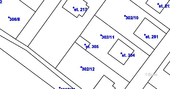 Parcela st. 305 v KÚ Želeč u Tábora, Katastrální mapa