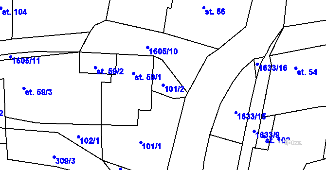 Parcela st. 101/2 v KÚ Želeč u Tábora, Katastrální mapa