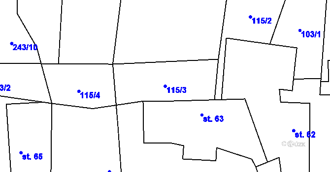 Parcela st. 115/3 v KÚ Želeč u Tábora, Katastrální mapa