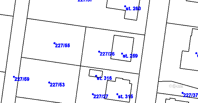 Parcela st. 227/26 v KÚ Želeč u Tábora, Katastrální mapa