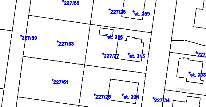 Parcela st. 227/27 v KÚ Želeč u Tábora, Katastrální mapa