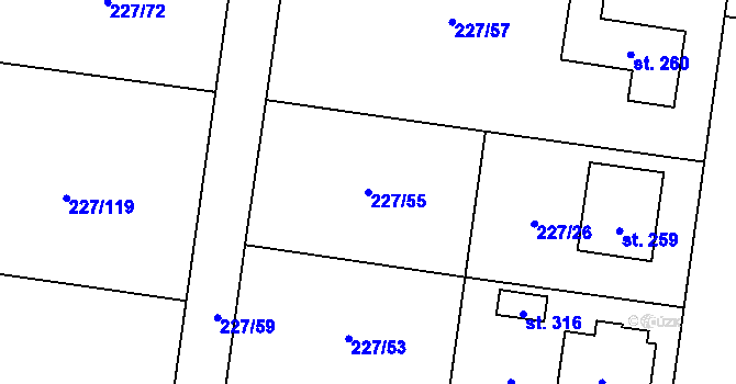 Parcela st. 227/55 v KÚ Želeč u Tábora, Katastrální mapa