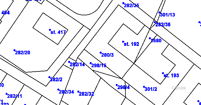 Parcela st. 280/3 v KÚ Želeč u Tábora, Katastrální mapa