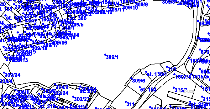 Parcela st. 309/1 v KÚ Želeč u Tábora, Katastrální mapa
