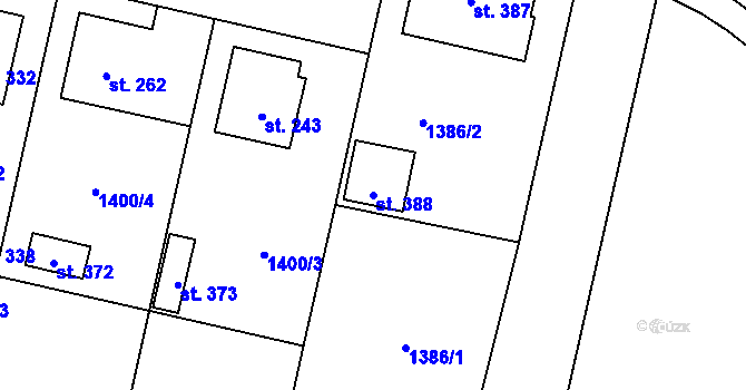 Parcela st. 388 v KÚ Želeč u Tábora, Katastrální mapa