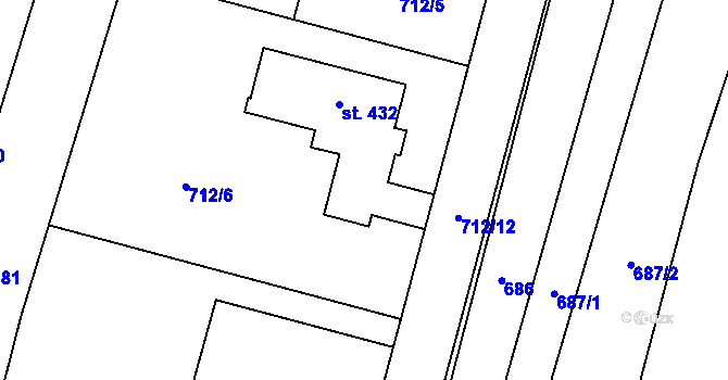 Parcela st. 712/7 v KÚ Želeč u Tábora, Katastrální mapa