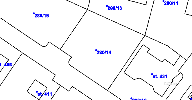 Parcela st. 280/14 v KÚ Želeč u Tábora, Katastrální mapa