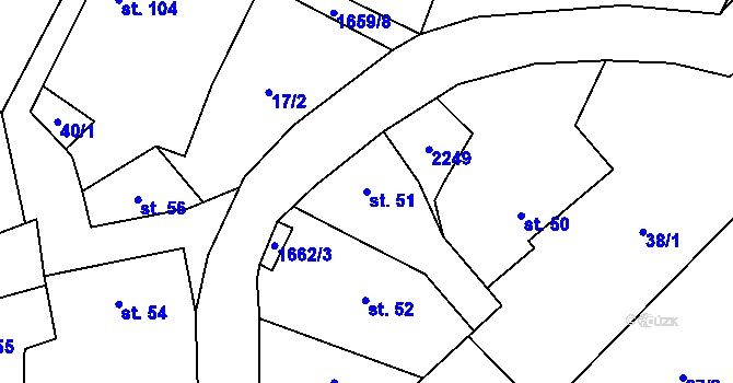 Parcela st. 51 v KÚ Želeč u Žatce, Katastrální mapa
