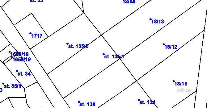 Parcela st. 135/1 v KÚ Želeč u Žatce, Katastrální mapa