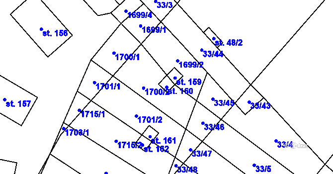 Parcela st. 160 v KÚ Želeč u Žatce, Katastrální mapa