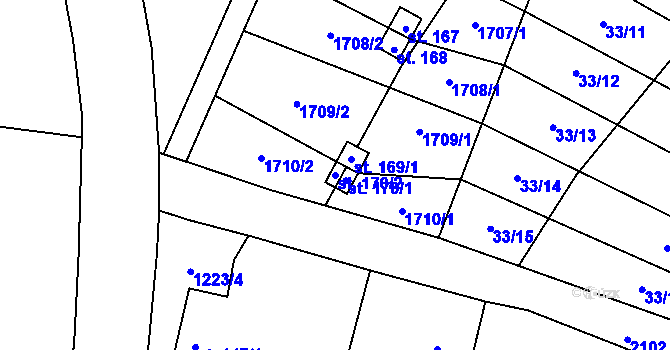 Parcela st. 170/2 v KÚ Želeč u Žatce, Katastrální mapa