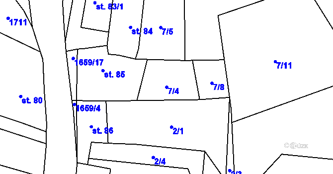 Parcela st. 7/4 v KÚ Želeč u Žatce, Katastrální mapa