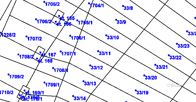 Parcela st. 33/11 v KÚ Želeč u Žatce, Katastrální mapa