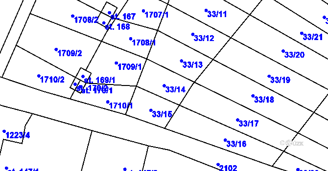 Parcela st. 33/14 v KÚ Želeč u Žatce, Katastrální mapa