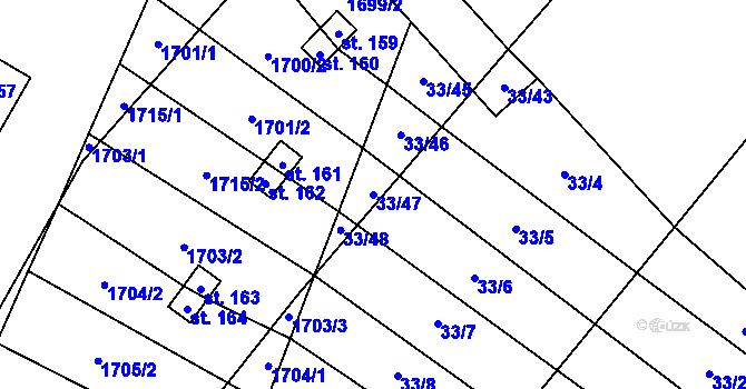 Parcela st. 33/47 v KÚ Želeč u Žatce, Katastrální mapa