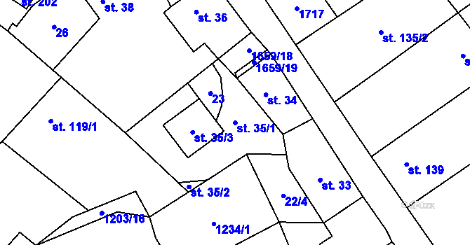 Parcela st. 35/1 v KÚ Želeč u Žatce, Katastrální mapa
