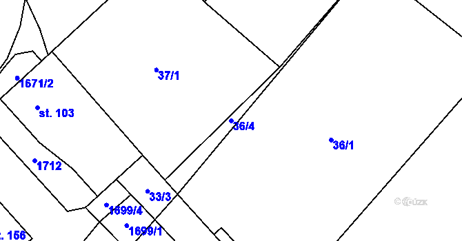Parcela st. 36/4 v KÚ Želeč u Žatce, Katastrální mapa