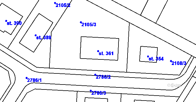 Parcela st. 361 v KÚ Želeč na Hané, Katastrální mapa