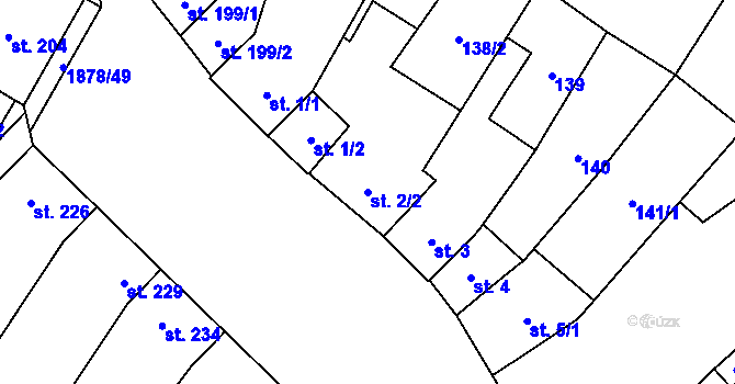 Parcela st. 2/2 v KÚ Želeč na Hané, Katastrální mapa