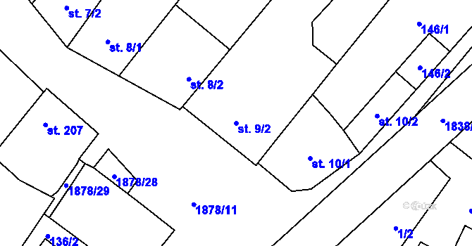 Parcela st. 9/2 v KÚ Želeč na Hané, Katastrální mapa