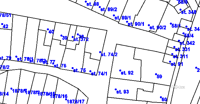 Parcela st. 74/2 v KÚ Želeč na Hané, Katastrální mapa