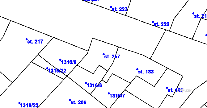 Parcela st. 257 v KÚ Želeč na Hané, Katastrální mapa