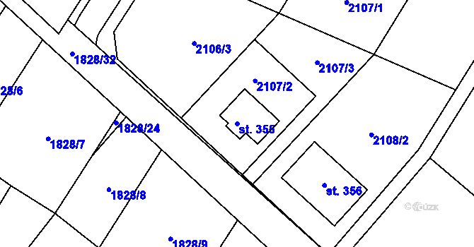 Parcela st. 355 v KÚ Želeč na Hané, Katastrální mapa
