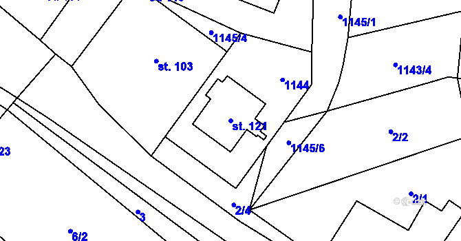 Parcela st. 121 v KÚ Želechovice u Uničova, Katastrální mapa